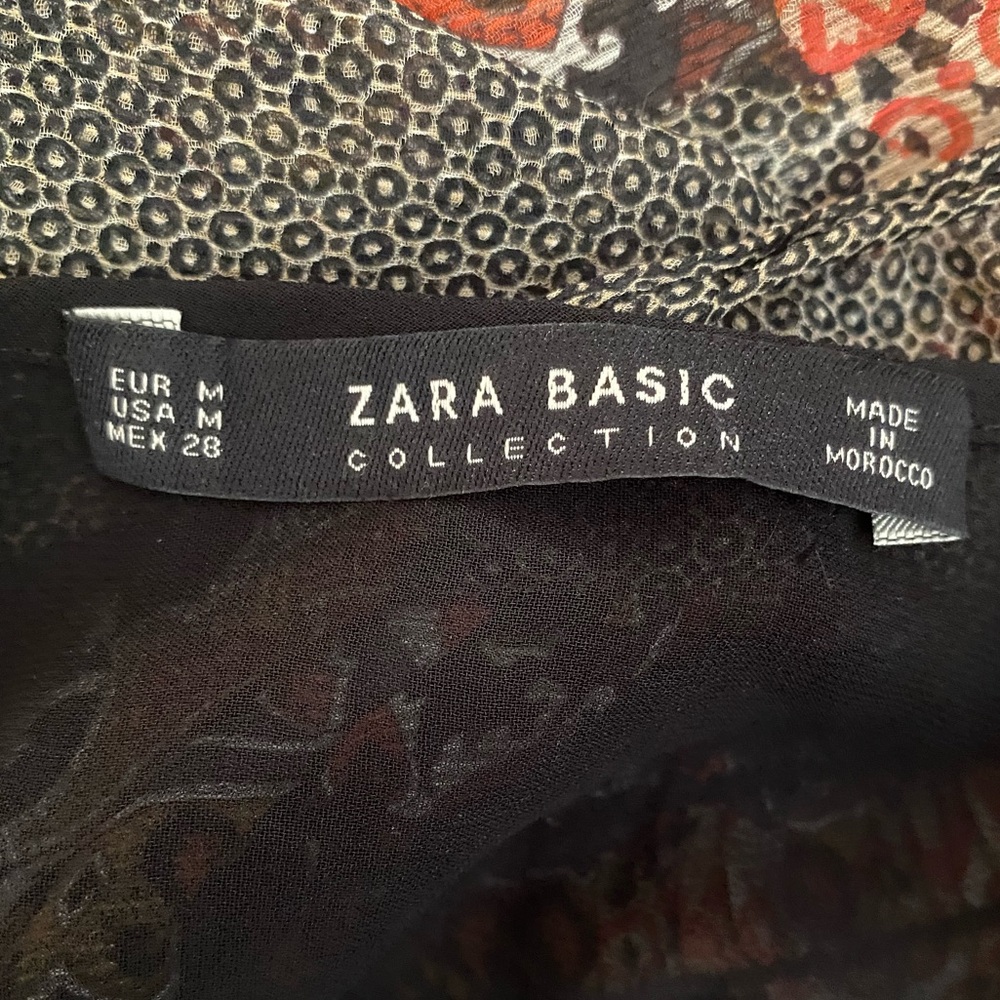 Zara Boho Patchwork Midi Dress Sheer Long Sleeve Smocked Waist Paisley M - Picture 8 of 11